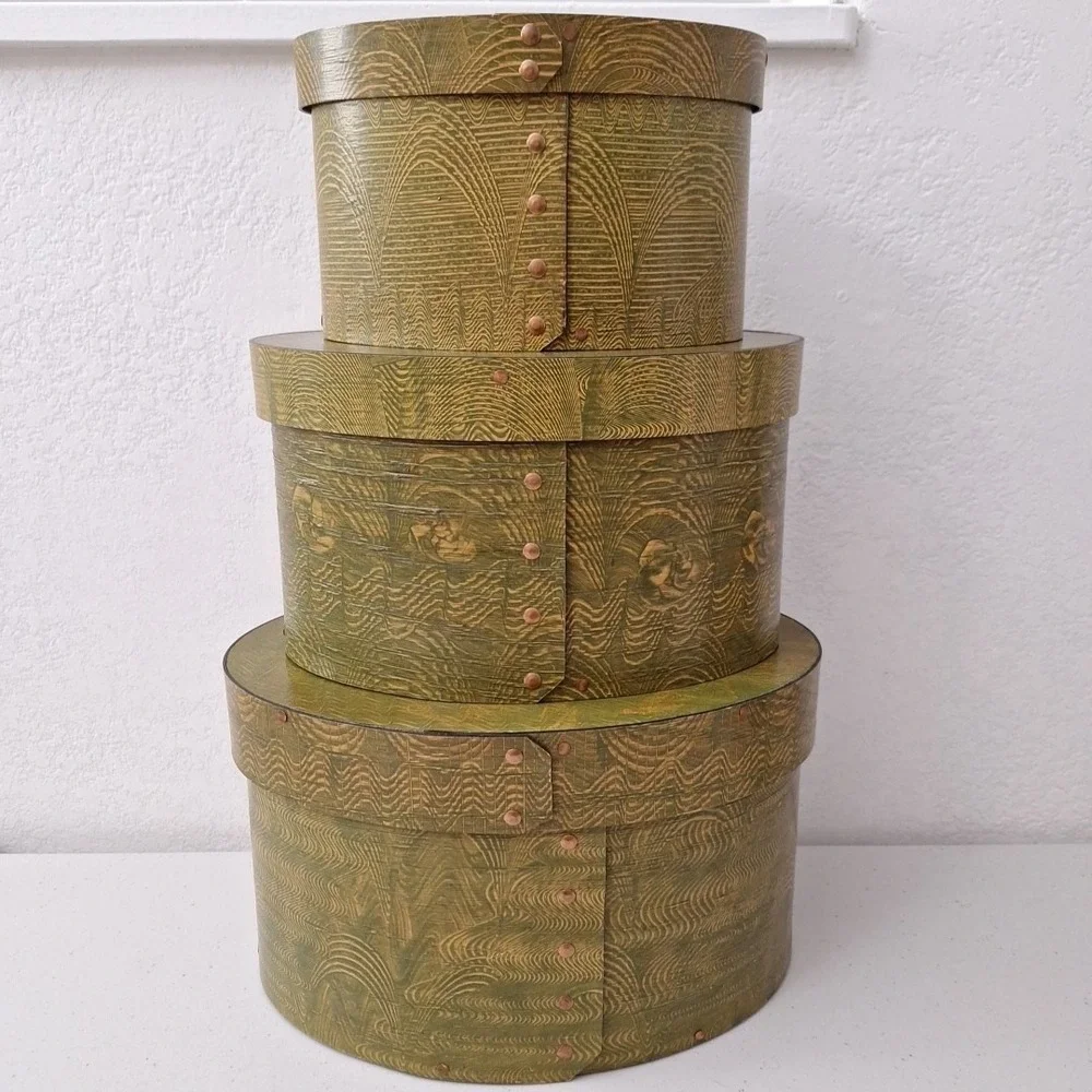 Set Of 3 Nesting Early Antique Thick Walled Solid Wood Pantry Box Mint Condition